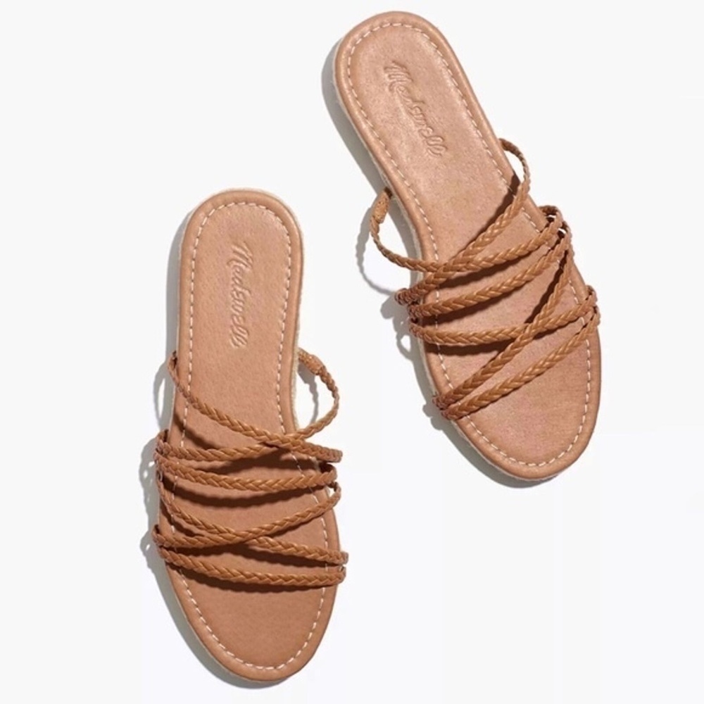 Madewell Tan Leather Strappy The Kathryn Espadrille Slide Sandal Size 6